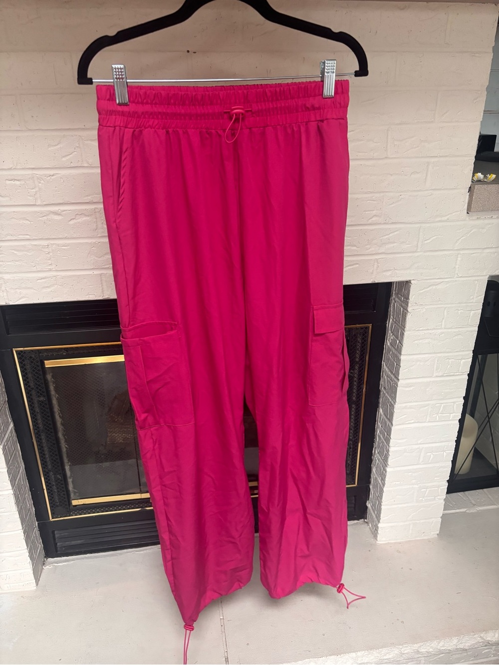 Women’s Hot Pink Cargo Jogger Pants with Drawstring Hem